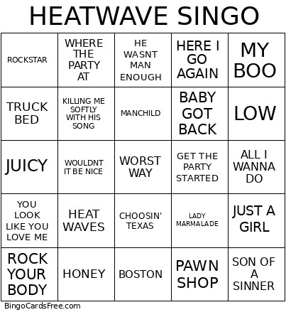 HEATWAVE SINGO Bingo Card