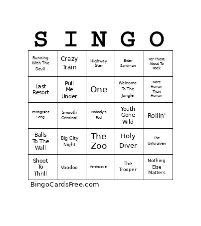 Heavy Metal Hits V01 Bingo Card