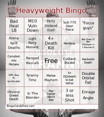 Heavyweight Bingo Card