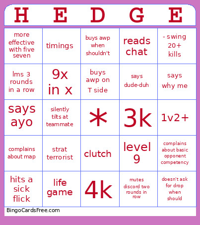 Hedge Bingo Card