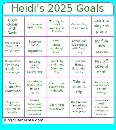 Heidi's 2025 Goals Bingo Card