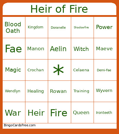 Heir Of Fire Bingo Card