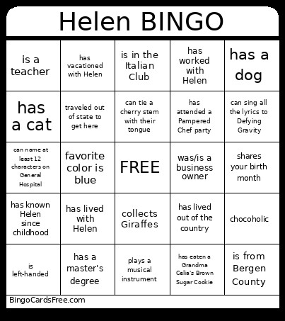 Helen Bingo Card