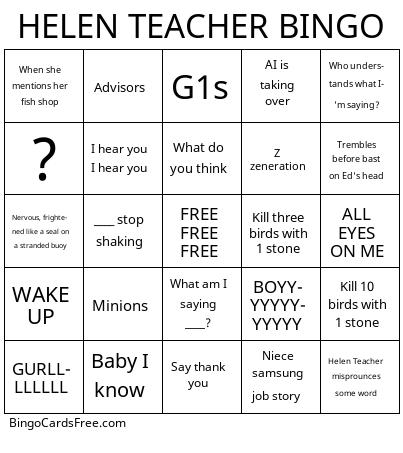 HELEN TEACHER BINGO