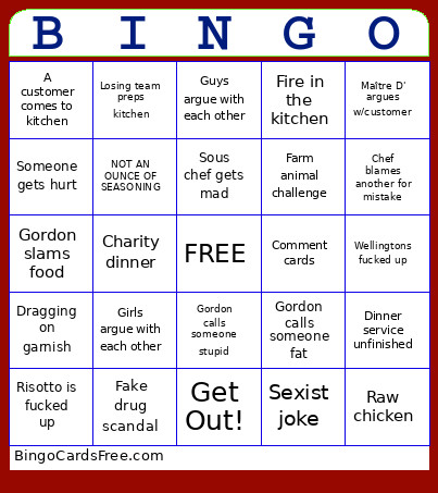 HELL’S KITCHEN Bingo Card 3