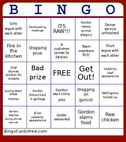 HELL’S KITCHEN Bingo Card
