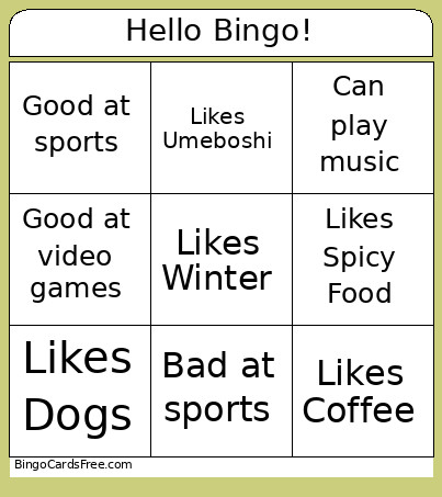 Hello ! Bingo Card