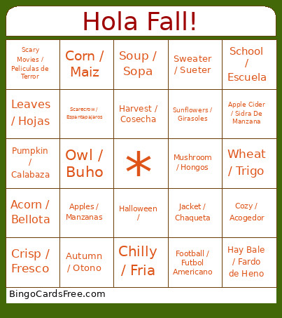 Hello Fall Bingo Card