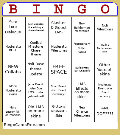 Hell's Defrost Bingo Card