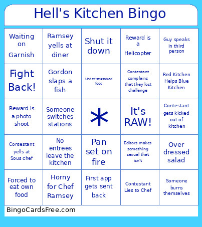 Hell's Kitchen Bingo Card