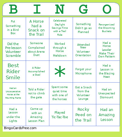 Helping Horse Bingo Card