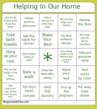 Helping In Our Home Bingo Card