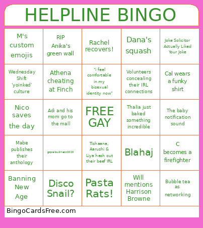 Helpline Bingo Card