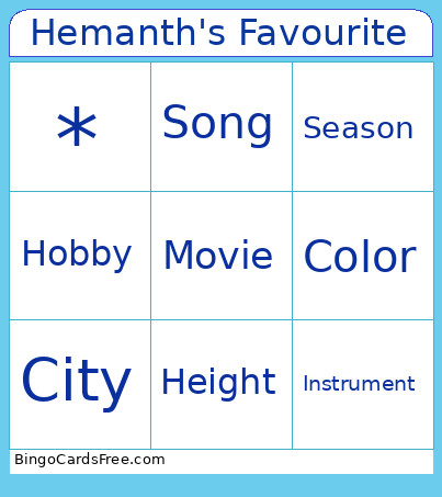 Hemanth's Favourite Bingo Card