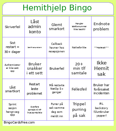 Hemithjelp Bingo Card