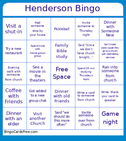 Henderson Bingo Card
