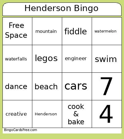 Henderson Bingo Card