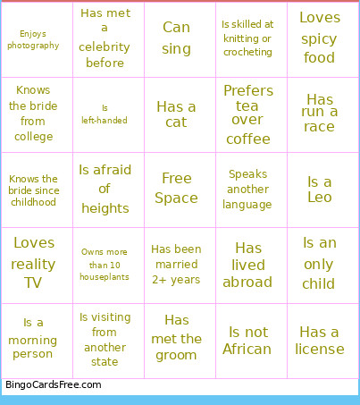 Henna Party Bingo Card