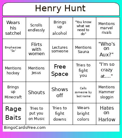Henry Hunt Bingo Card
