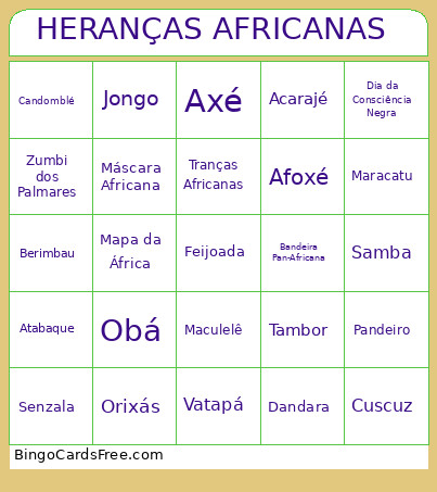 HERANÇAS AFRICANAS Bingo Card