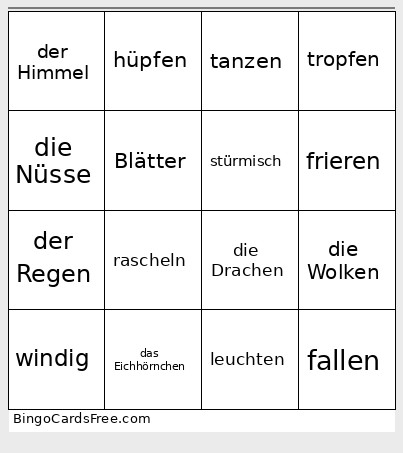 Herbst Bingo Card