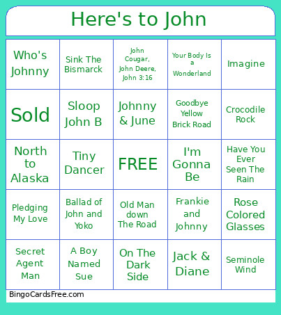 Here's To John Bingo Card