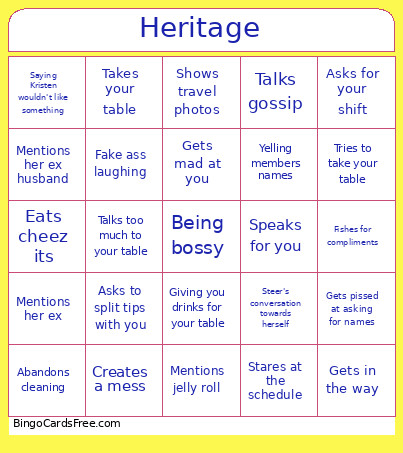 Heritage Bingo Card