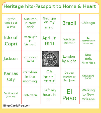 Heritage Hits-Passport To Home & Heart Bingo Card