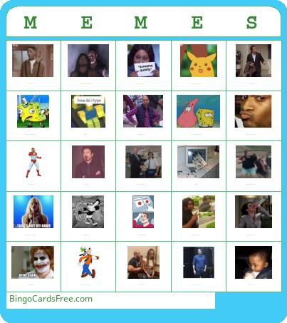 Heritage Memego Bingo Cards Free Pdf Printable Game, Title: MEMES