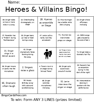 Heroes & Villains ! Bingo Card