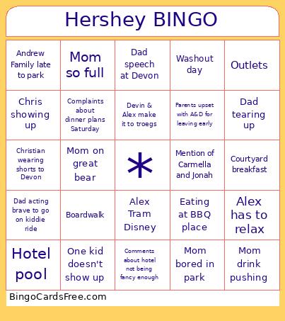 Hershey Bingo Card