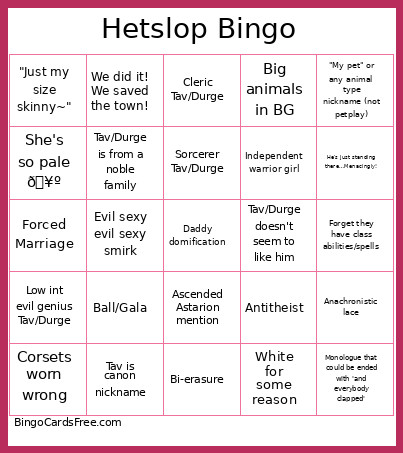 Hetslop Bingo Card