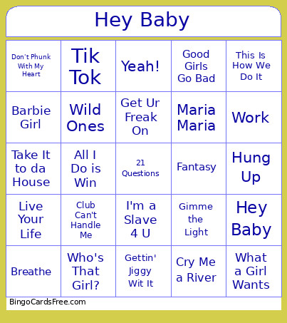 Hey Baby Bingo Card