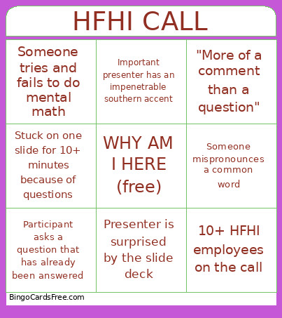 HFHI Call Hell Bingo Card
