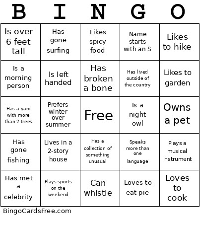 HI RB Bingo Card