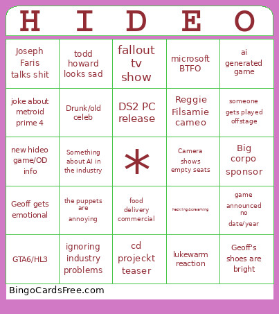 HIDEO Bingo Card