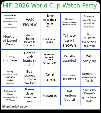 HiFi 2026 World Cup Watch-Party Bingo Card