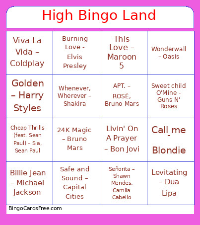 High Land Bingo Card