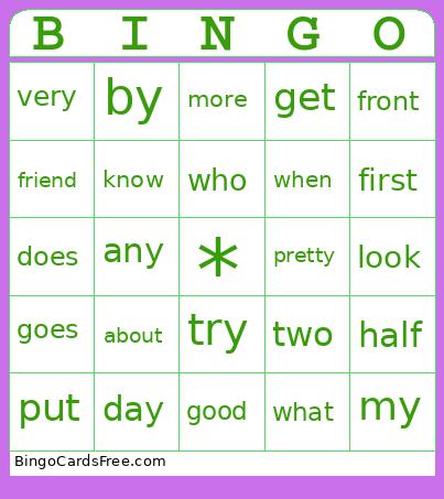 High Frequncy Words Bingo