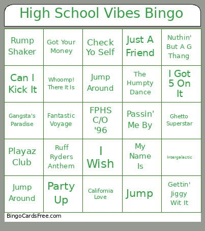 High School Vibes Bingo Card