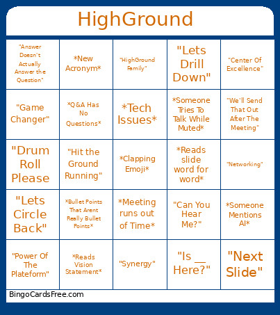 HighGround Bingo Card