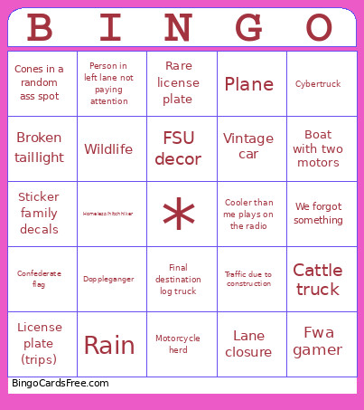 Highway Bingo Card