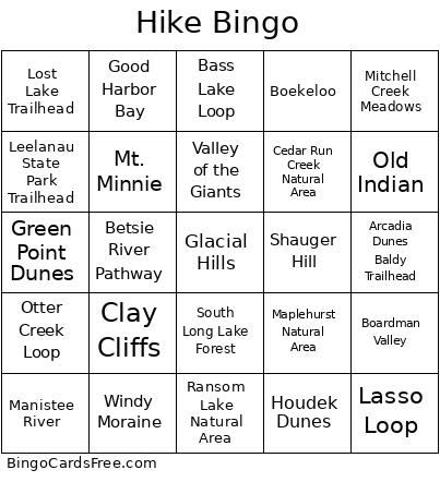 Hike Bingo Card