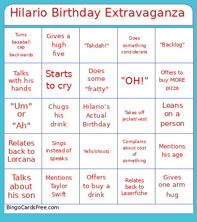 Hilario Birthday Extravaganza Bingo Card