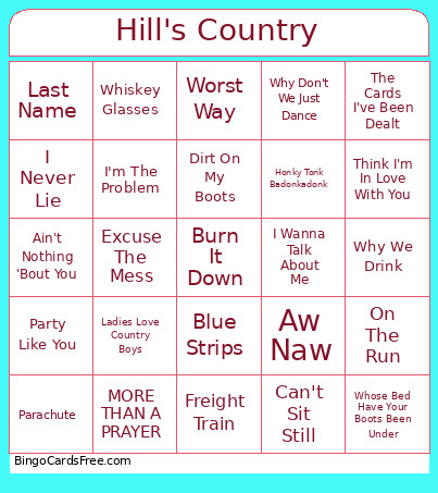 Hill's Country Bingo Card