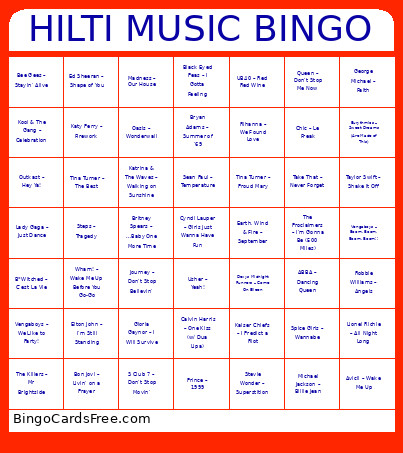 Hilti Music Bingo Card