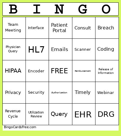 HIM Week Bingo Card