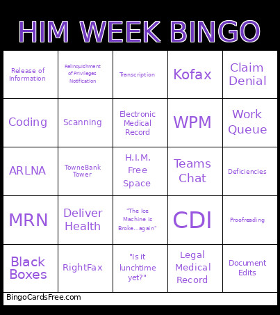 HIM Week Bingo Card
