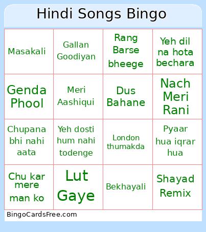 Hindi Songs Bingo