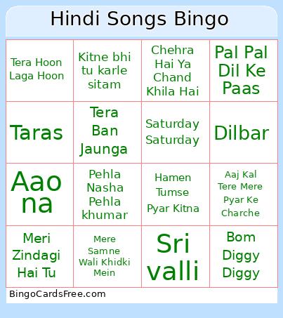 Hindi Songs Bingo